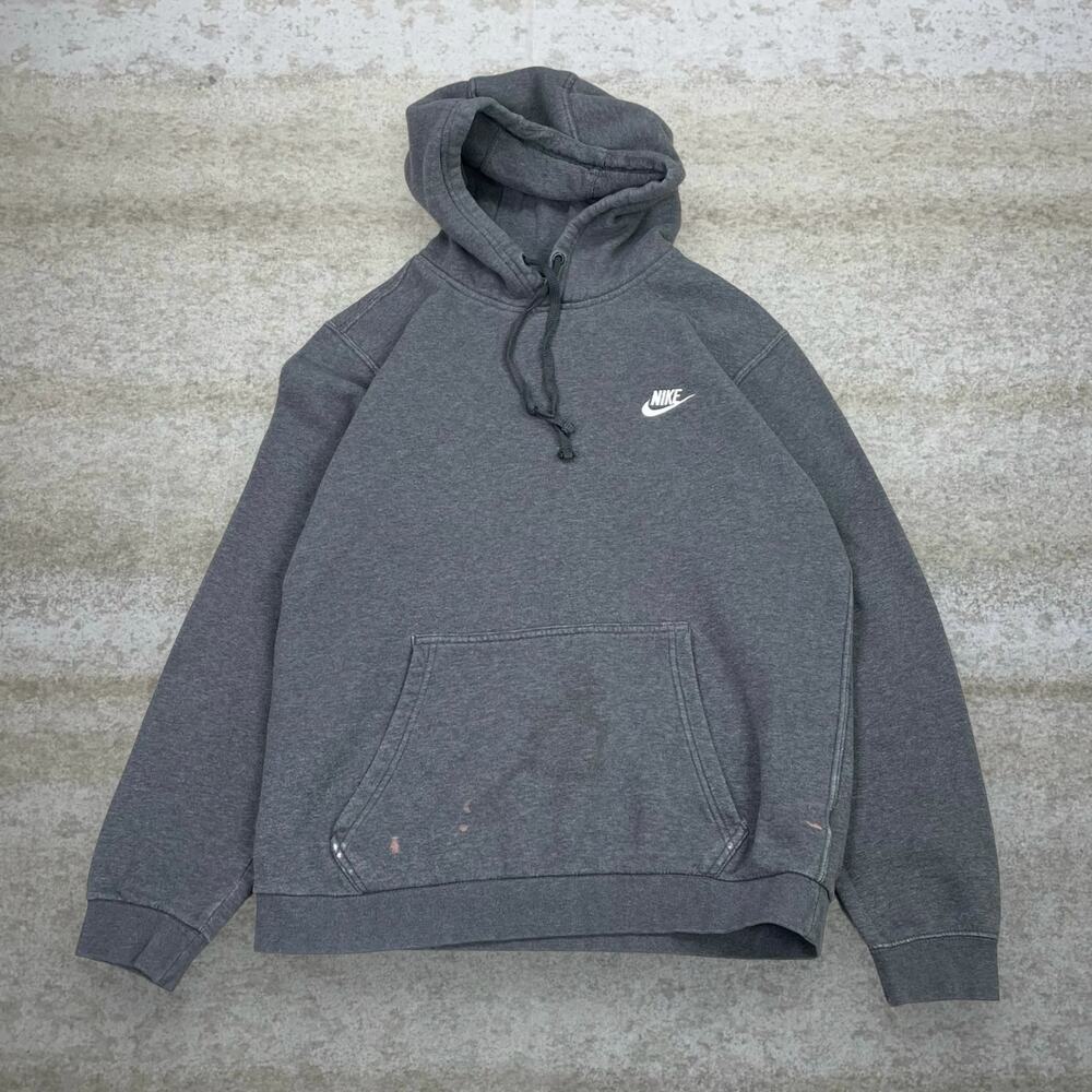 Vintage Y2K Nike Hoodie Mens M Iron Grey Cotton Embroidered White Swoosh
